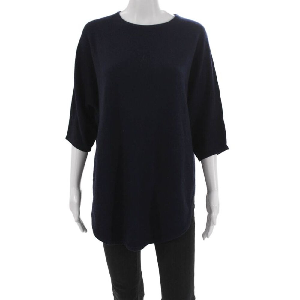 Kinross Cashmere Womens Blue Boat Neck Pullover 3/4 Sleeve Size S